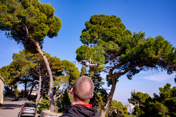 Drone held by a drone operator