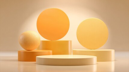 Abstract 3 d rendering of geometric shapes on pedestals with transparent background