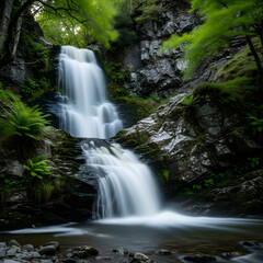 Fototapeta premium Cascading Waterfall in Lush Green Forest