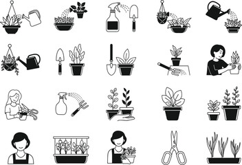 Indoor Plant Care & Urban Gardening Tools Vector Illustration Collection