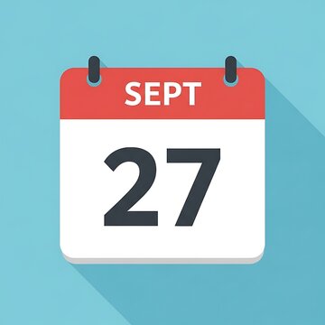 Flat design calendar icon showing september 27th with a long shadow