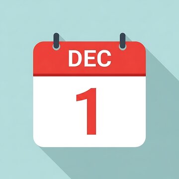 Flat design calendar icon showing december first a new month and day