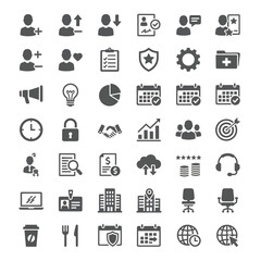 Vector icon set illustrating concepts of corporate benefits, healthcare, savings, and agreements.