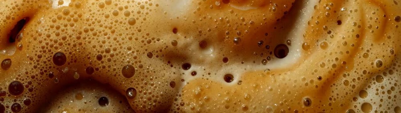 Coffee foam showing swirling patterns and bubbles, forming textured background.