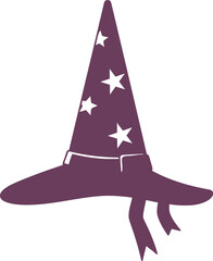 Fototapeta premium Purple wizard hat with stars and ribbons magic hat witch hat