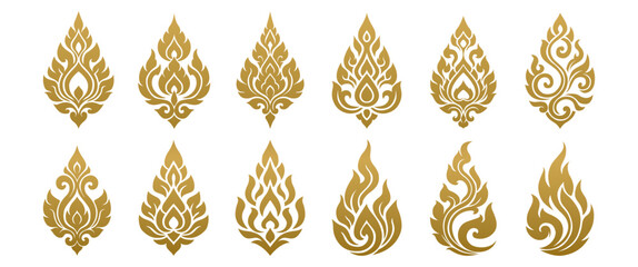Traditional Thai Kanok and Flame Ornament Collection for Decorative Art Design