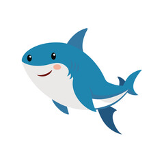 Adorable cartoon blue shark character with a friendly smile