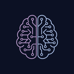 Stylized Brain Illustration with Circuit Board Design on Dark Background.