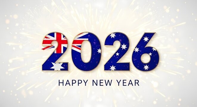 Happy new year 2026 with the flag of australia isolated on white background - Powered by Adobe