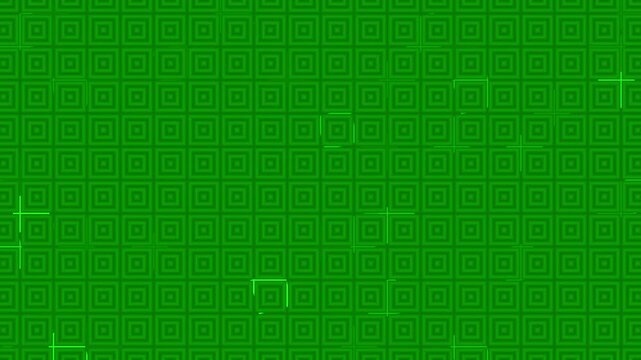 Moving light animation illuminates a green patterned square background with scattered plus signs subtly.