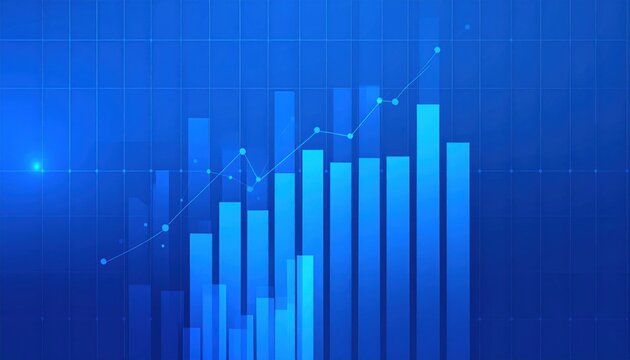 Abstract blue business graph with growing bars and trend line showcasing upward trajectory