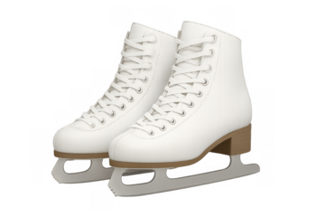 Pair of white figure ice skates, pristine equipment for winter sports, ice skating, and recreation on transparent background