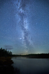 Milky way over the forest lake