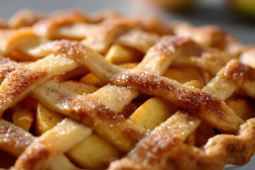 Close-up view of a golden apple pie with sweet toppings Generative AI