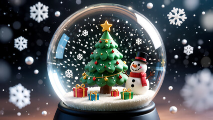 Festive Christmas Snow Globe with Snowman and Tree