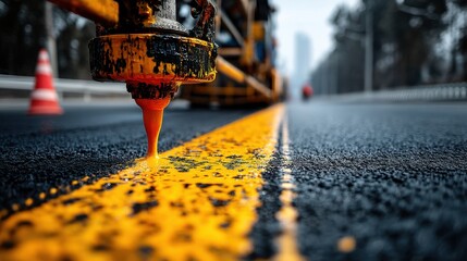 Road maintenance action urban streets construction process industrial environment ground level view infrastructure improvement