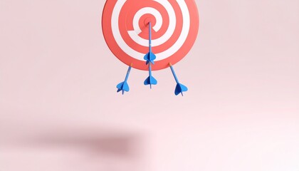 Conceptual image of a target with blue arrows representing business success and achieving goals