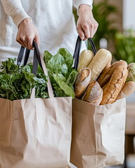Reusable Eco Bags with Fresh Organic Groceries – Sustainable Delivery and E-Commerce Concept
