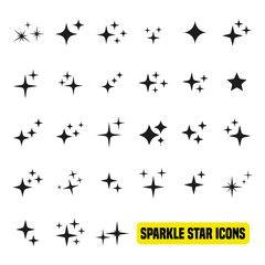 Fototapeta premium Sparkle Star Line Icon Set | Shiny, Magic, Light & Glitter Vector Symbols | Minimal Outline Design Pack