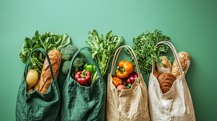 Sustainable Lifestyle Aesthetic - Minimal Flat Lay with Reusable Eco Bags and Natural Elements
