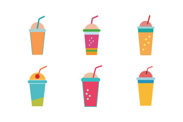 Set of smoothie, milkshake, and juice icons, Minimal flat style isolated on white background.