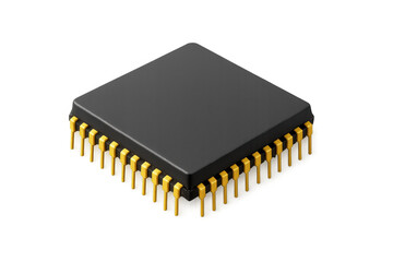 Processor chip representing electronic brain and digital core of computing power on transparent background