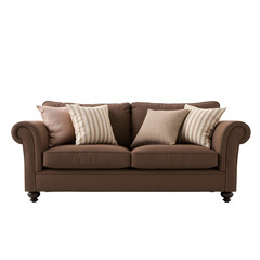 Fototapeta premium Elegant Brown Sofa with Decorative Cushions with transparent background