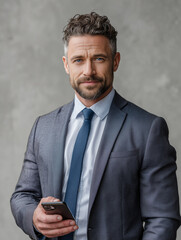 Businessportr&auml;ts moderner M&auml;nner in Anz&uuml;gen vor neutralem Hintergrund, professionelles Unternehmensshooting