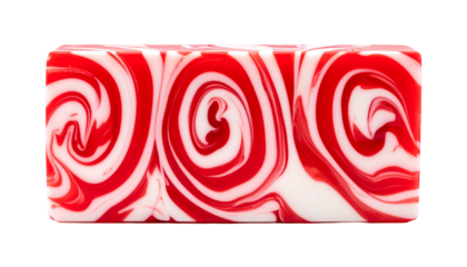 Rectangular block with red and white swirled patterns, resembling candy