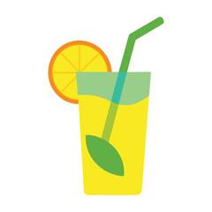 Vector illustration of refreshing lemonade drink with lemon and orange slices, Flat design style isolated on white background.