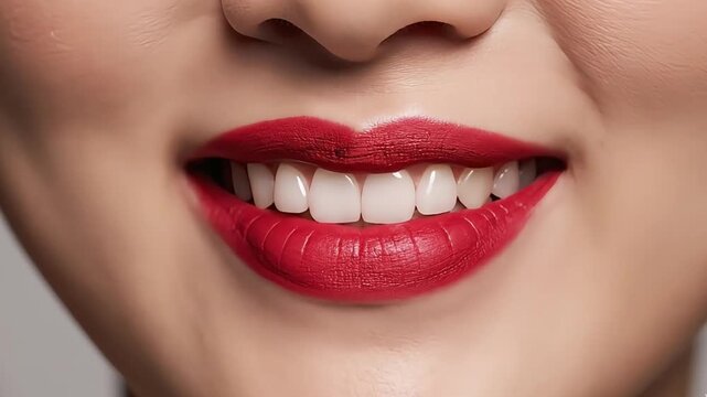 red lipstick on woman lip closeup