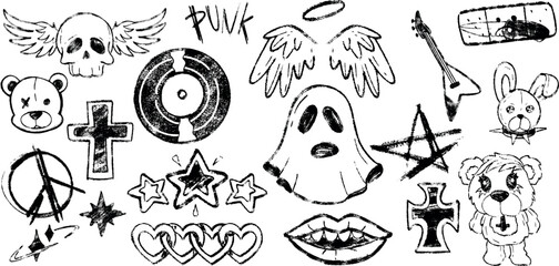Punk Rock Hand Drawn Doodles – Edgy Squiggles, Stars, and Arrows for Alternative Grunge Collage Design