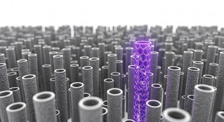 Purple carbon nanotube with hexagonal lattice - Silver nanotechnology molecular structure - Materials science illustration on white background