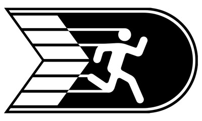 Black and white symbol of a running person