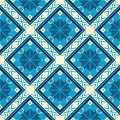 Slavic ethnic ornament in blue and light blue tones. Traditional folk geometric pattern inspired by Slavic embroidery.