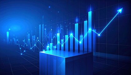 Financial growth chart displaying an upward trend in a modern blue design