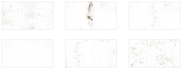 Grunge overlay textures with dust grain isolated on white background. Set of vector 