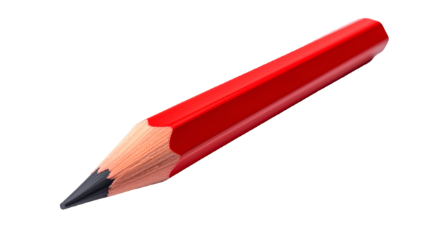 Close-up studio shot of a red, unsharpened writing instrument on a black background