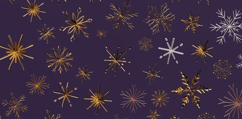 Elegant winter background with gold and silver snowflakes on a purple backdrop Perfect for festive designs and Christmas season greetings