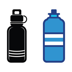 Set of water bottle, plastic bottle and drinking water icons, Flat design style vector icons on white background.