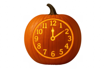 Pumpkin clock showing midnight for halloween countdown