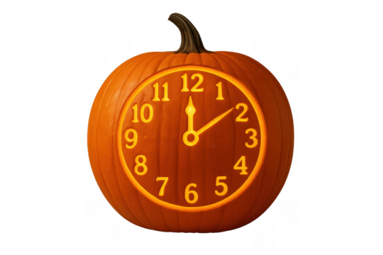 Pumpkin clock showing midnight for halloween countdown