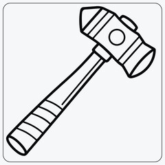 Sledgehammer coloring page. Simple black and white outline of a heavy mallet. Tool vector illustration for kids' activity sheets.