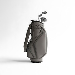 Gray golf bag with clubs on a white background