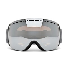 Modern ski goggles with reflective lens and white strap