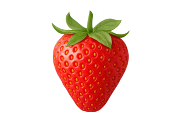 Bright red ripe strawberry with green leafy cap, isolated on white