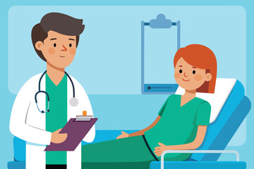 Fototapeta premium Friendly female doctor with auburn hair and a stethoscope providing medical care