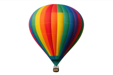 Fototapeta premium Hot air balloon flying, showcasing colorful rainbow stripes and basket, representing adventure and freedom, transparent background