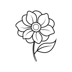 Simple outline drawing of a beautiful flower with stem and leaves