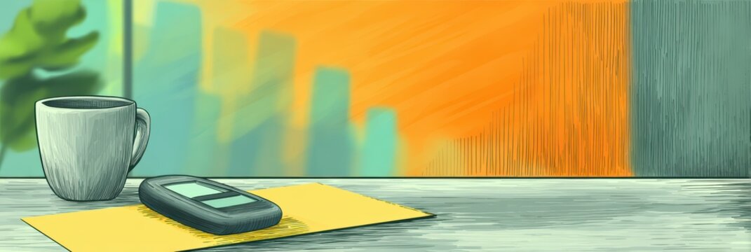 medical marketing collateral, a professional postcard template featuring a continuous glucose monitor at the bottom left, set against a blurred office backdrop great for medical or health